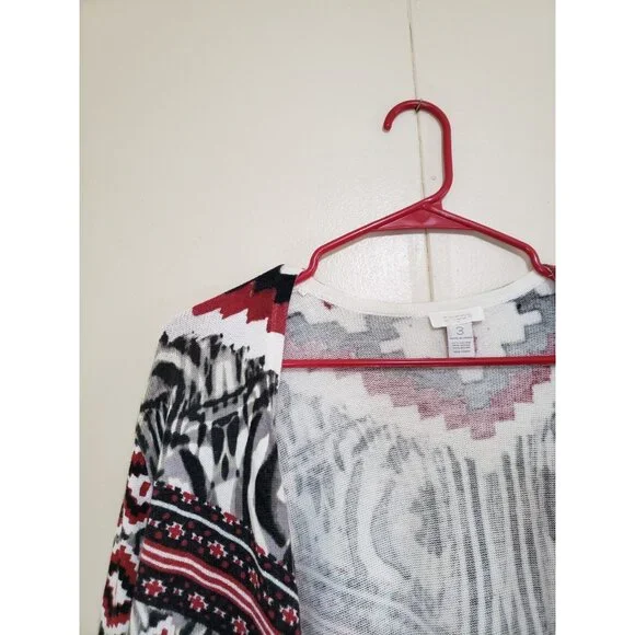 Chicos 3 Womens 16 Duster Cardigan Open Front Geometric Aztec Southwest Office - Picture 4 of 5